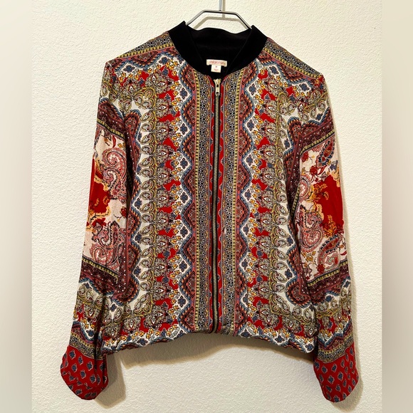Xhilaration Jackets & Blazers - *EUC* XHILARATION Boho Tapestry Print Zippered Bomber Jacket